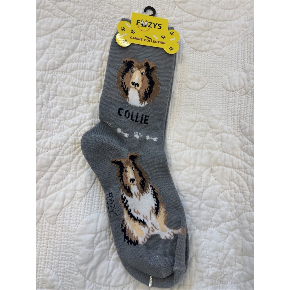 Foozy's Canine Collection Collie Socks Women SZ 9-11 Gray Polyester Blend New